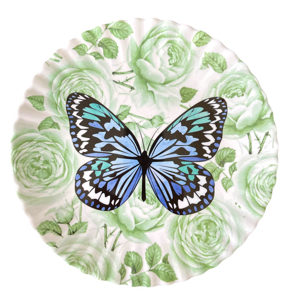 RACHEL ZOE Spring Floral Butterfly Melamine 10.75" Dinner Plates Set of 4 NEW - Picture 5 of 7